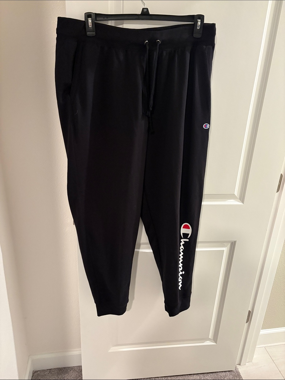 Champion Black Jogger Sweatpants with White & Red Logo